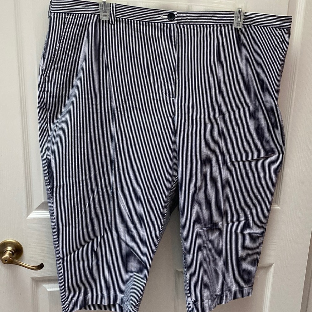 Q Lands End casual blue pinstriped stretch plus size capris size 24WP